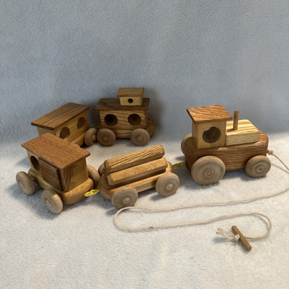 Handcrafted  Wood 5 car TRAIN  Made by Maine State Prison Inmate 26" Long